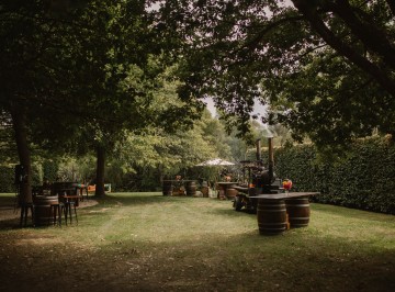 The beautiful garden at Harpers Homestead with our charcoal barbeque unit set up ready for dinner. 