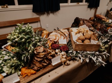 Sideboard:<br />
Whole lamb slow cooked served with Catering Dept. homemade mint jelly and jus<br />
Hot ham on the bone, bourbon brown sugar glaze with sour cherry chutney<br />
Creamy Agria gratin <br />
Whole roasted garlic bulbs <br />
Roasted kumara, squash and carrots with pomegranate vinaigrette, crumbled feta and seed clusters <br />
Platters of heirloom tomatoes piled with fresh basil and balsamic syrup <br />
Fresh cos, herb and parmesan salad <br />
Baguette, baps, quinoa molasses bread, Gluten free bread and butter<br />
