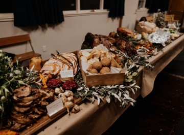 Sideboard:<br />
Whole lamb slow cooked served with Catering Dept. homemade mint jelly and jus<br />
Hot ham on the bone, bourbon brown sugar glaze with sour cherry chutney<br />
Creamy Agria gratin <br />
Whole roasted garlic bulbs <br />
Roasted kumara, squash and carrots with pomegranate vinaigrette, crumbled feta and seed clusters <br />
Platters of heirloom tomatoes piled with fresh basil and balsamic syrup <br />
Fresh cos, herb and parmesan salad <br />
Baguette, baps, quinoa molasses bread, Gluten free bread and butter<br />
